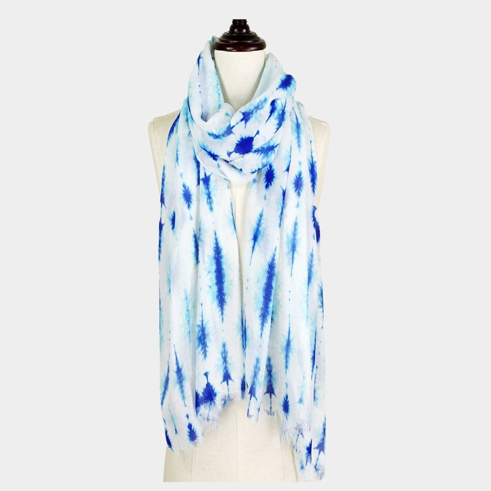Summer Tie-Dye Blue Print Scarf 27" x 71" NEW